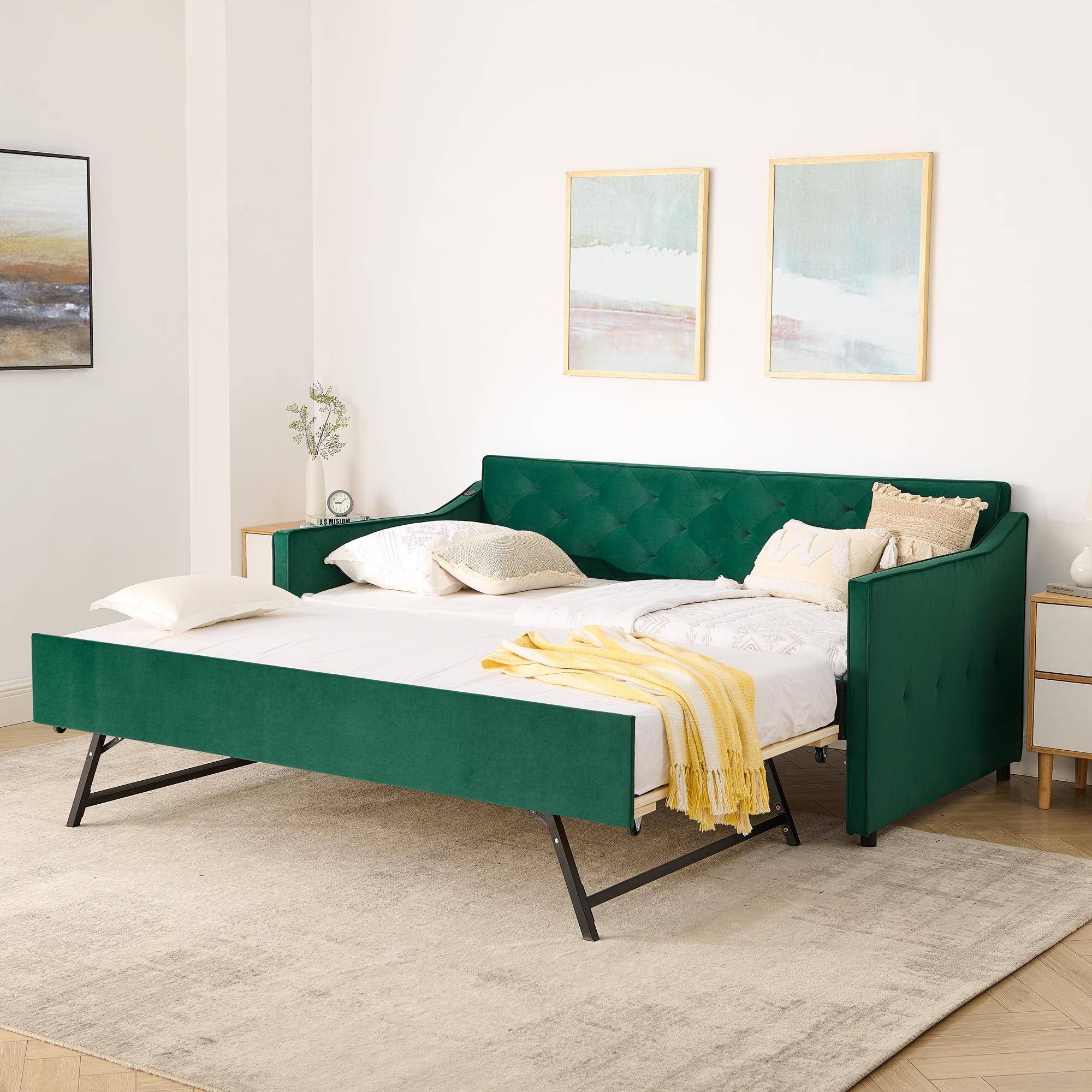 Amazon.com: KEIKI Twin Size Upholstery Daybed with Pop-up Trundle